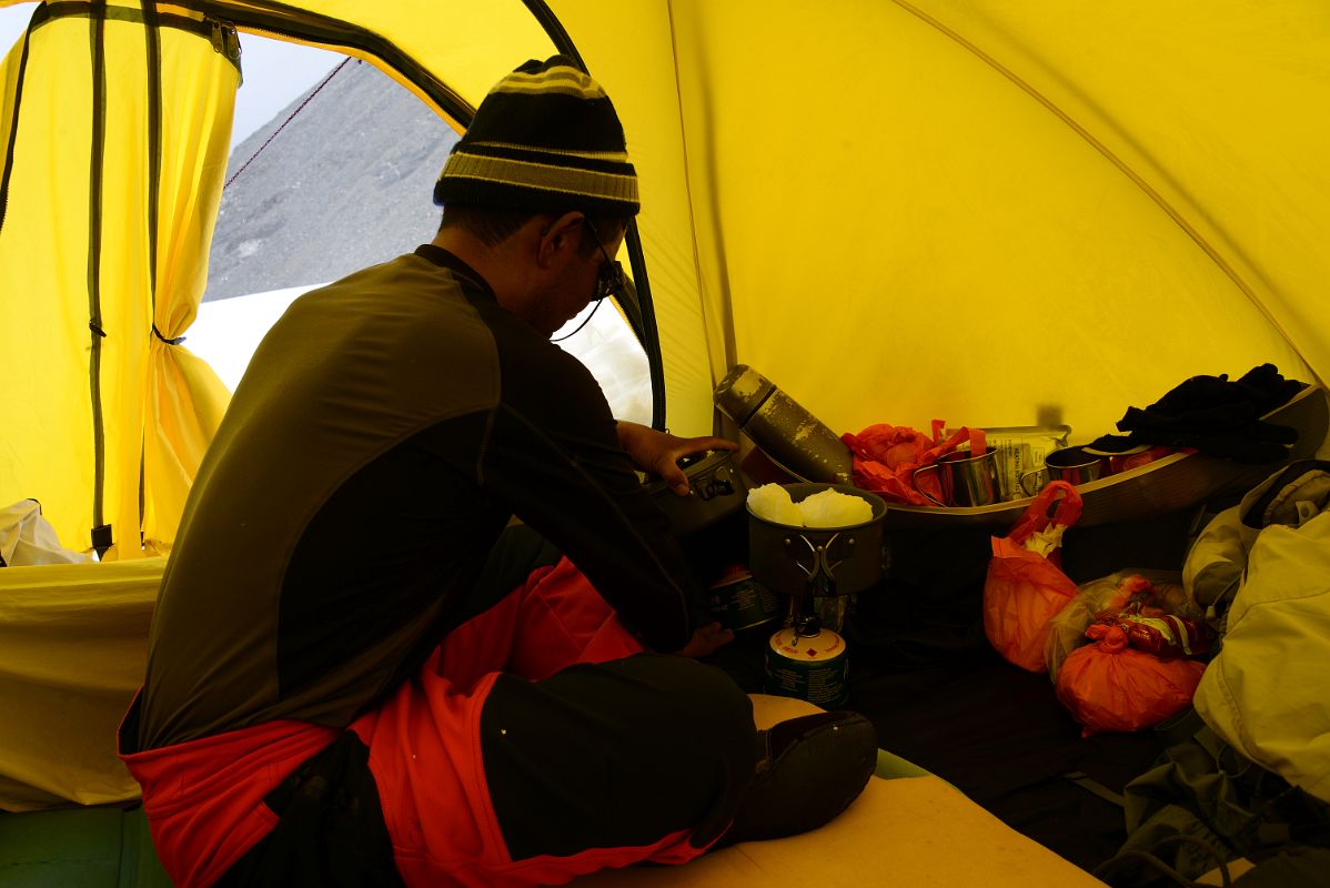23 Climbing Sherpa Lal Singh Tamang Melting Snow in Our Tent At Lhakpa Ri Camp I 6500m 